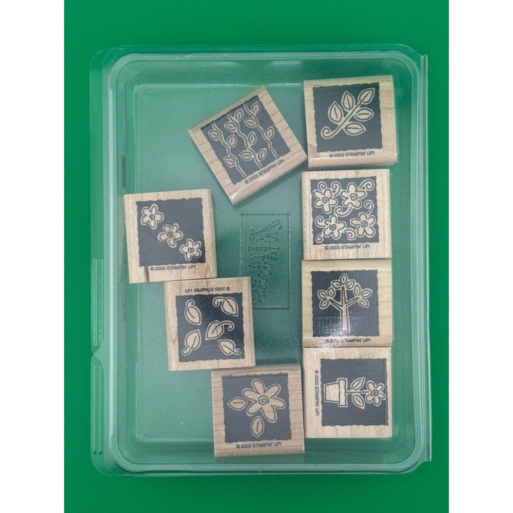 Stampin' Up! Garden Blocks Stamp Set 2003 Retired Wood Mounted Floral
